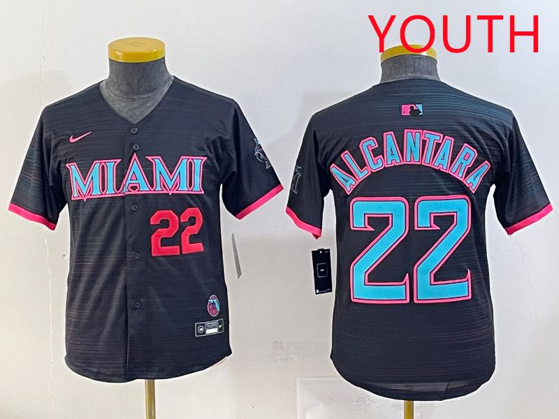 Youth 2025 Miami Marlins #22 Alcantara Black Joint Name Nike MLB Jersey style 4->youth mlb jersey->Youth Jersey